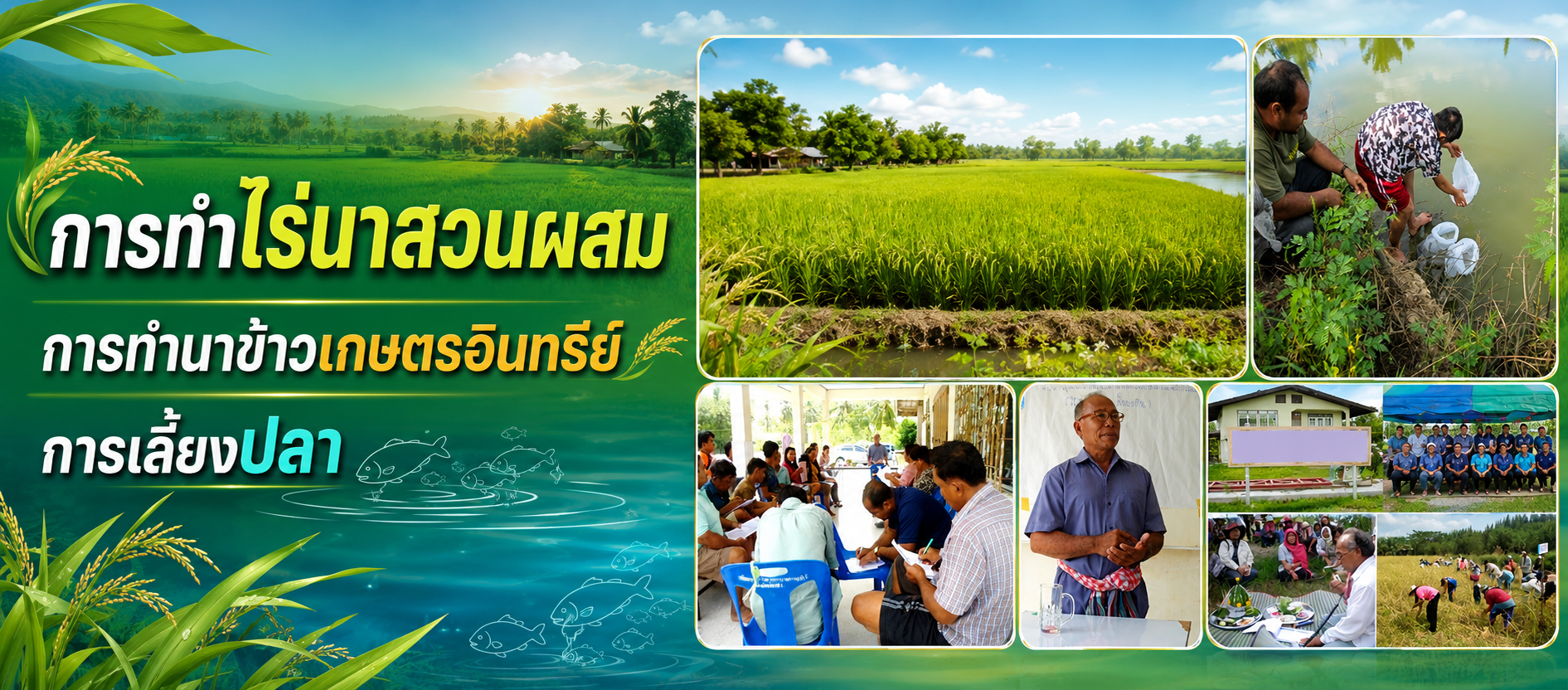 การทำไร่นาสวนผสม การทำนาข้าวเกษตรอินทรีย์ การเลี้ยงปลา